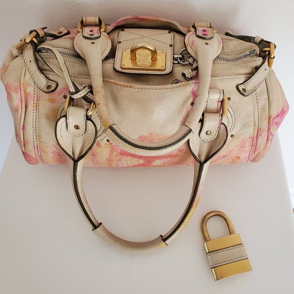 Chloe Leather purse lock bag dyed painted pink white yellow beige orange ivory - Picture 11 of 14